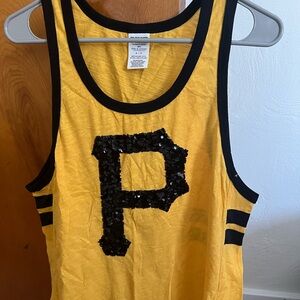 Yellow Pirates Tank Top with Black Sequin Letter